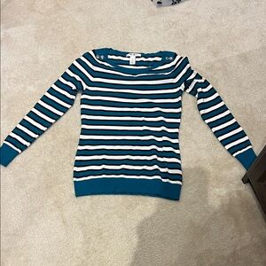 White House Black Market Teal and White Striped Sweater